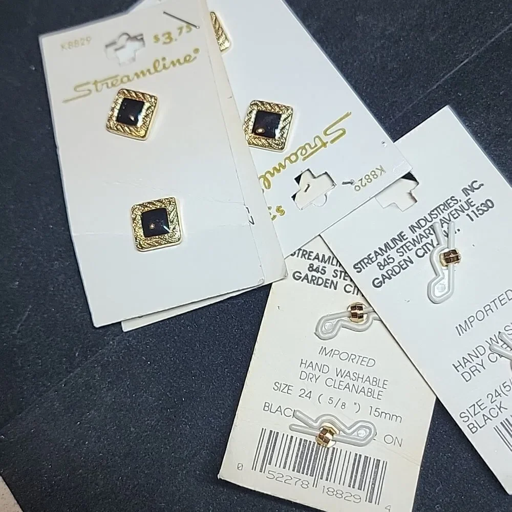 Streamline Vintage Black Gold Metal Buttons Cards Set of 5 #K8829